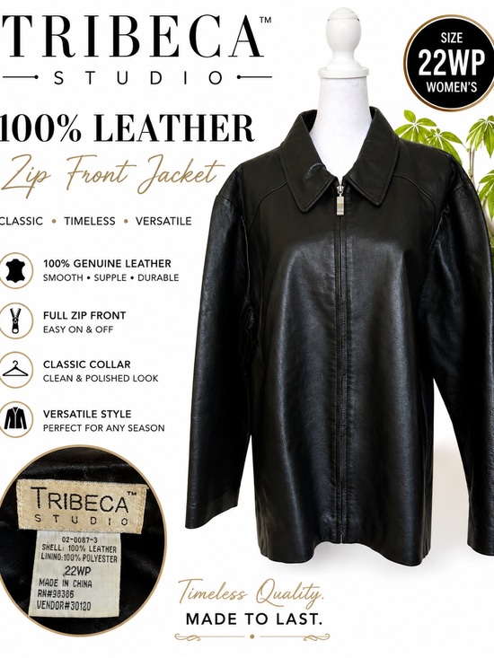 Tribeca Studio Jackets & Blazers - Tribeca Studio Women's Black Leather Zip-Front Jacket